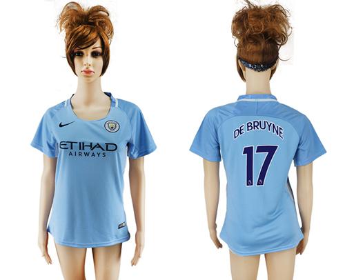 Women's Manchester City #17 De Bruyne Home Soccer Club Jersey - Click Image to Close